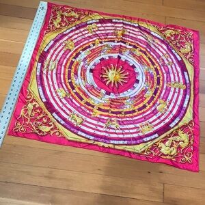 Jackie Kennedy JBK Collection 100% Silk Scarf Pink & Gold Zodiac 34”